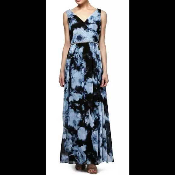 green emerald velvet dress SLNY Short-Sleeve Metallic Long Evening Dress